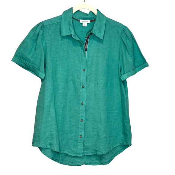 Sundance Top Size XS Blue Linen Short Sleeve Button Up - Picture 1 of 5